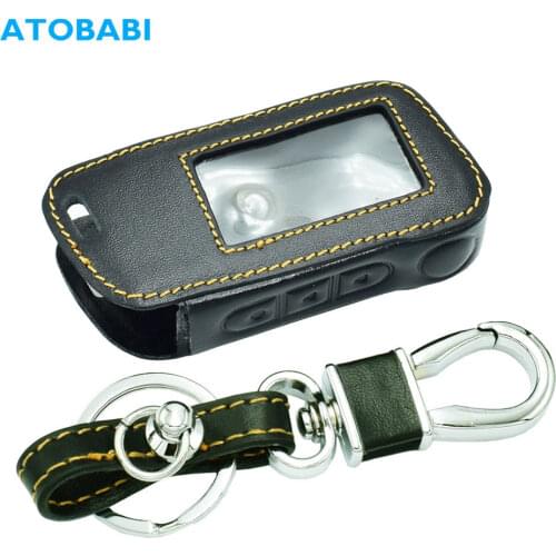 ATOBABI A93 Real Leather Car Key Case For Starline A93 A63 A39 A36 Two Way Car Alarm LCD Transmitter Remote Cover With Key Ring