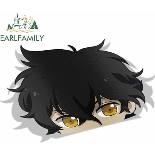 EARLFAMILY 13cm x 8.7cm for Yuno Black Clover Peeker Anime Big Head Vinyl Car Sticker JDM Rear Windshield Trunk Decal