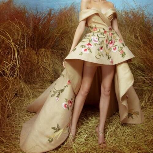 Tulle with Embroidery dress Sexy Backless High Low Evening Dresses for Formal Party Evening dresses Robe De Soiree