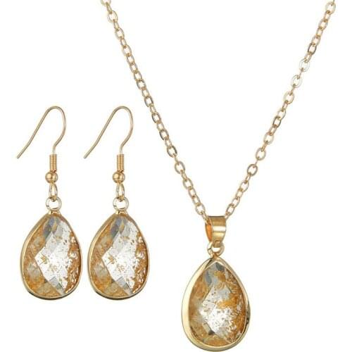 YADA Retro Gold Color Water drop Necklace Earrings Sets For Women Bridal Cubic Zircon Elegant Lady Wedding Jewelry Set ST200030