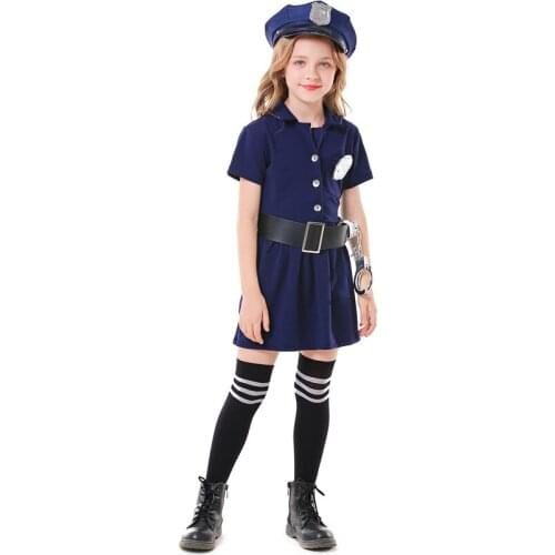 Girls Cop Police Officer Costume Kids Halloween Role Playing Policeman Cosplay Uniform Carnival Party Fancy Dress