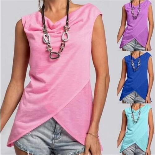 Summer Sleeveless Sexy Women T-Shirt Slim Vintage Solid Top Shirt Ladies Irregular Plus Size Pullover Tops 2021 Female Clothing
