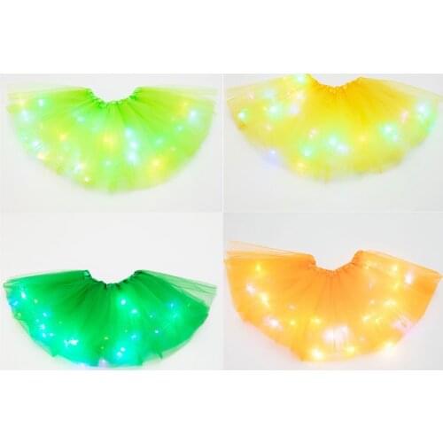 Little Girls LED Light Up Tulle Tutu Skirt Neon Colorful Luminous Kids Princess Party Ballet Dance Layered Short Dress Festival