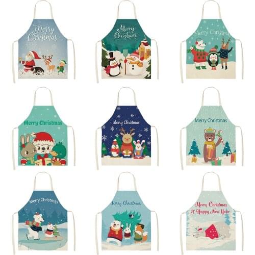 Cartoon Christmas Women Kitchen Aprons Waterproof Cooking oil-proof Cotton Linen Antifouling Chef Apron Cleaning 68*55cm 0147