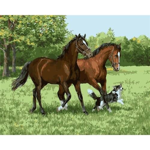 Painting By Numbers DIY Dropshipping 40x50 50x65cm Two horses and puppies Animal Handmade Gift For Adult Unique Gift Home Decor