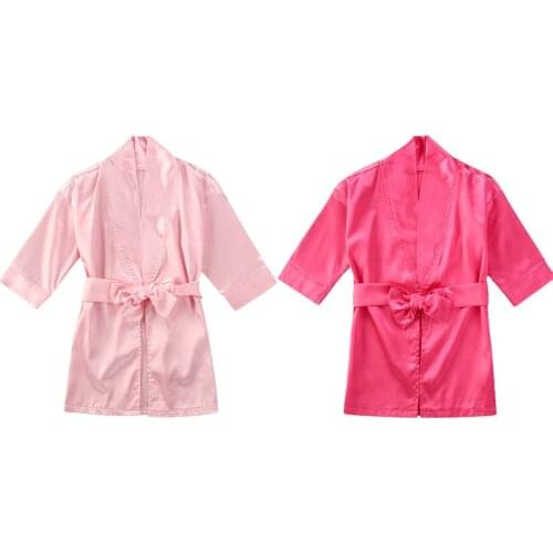 Girls Sleepwear Kids Bathrobe Long Sleeve Toddler Baby Kids Girls Solid Silk Satin Kimono Robes Bathrobe Sleepwear Clothes