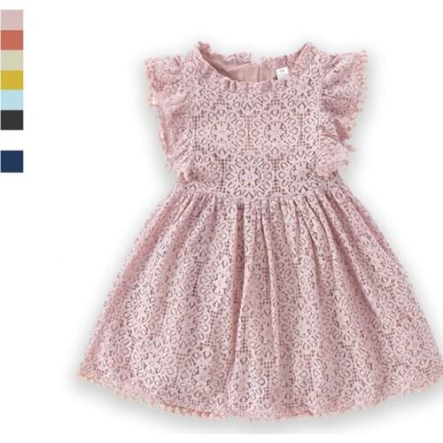 Baby Girls Dress Spring Summer Hollow Lace Flying Sleeve 1-8Years Kids Girl Princess Dresses