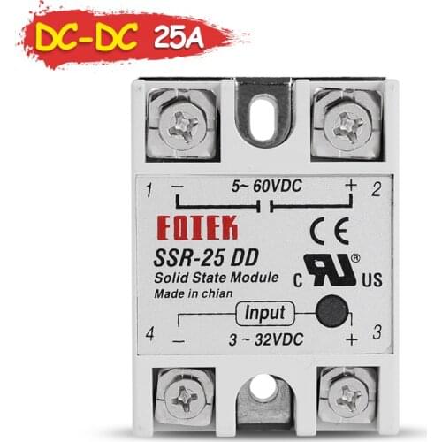 SINOTIMER SSR-25DD SSR Solid State Module Relay 25A DC-DC Single Phase Input Voltage 3-32V DC TO 5-60V DC Control Load 25DD