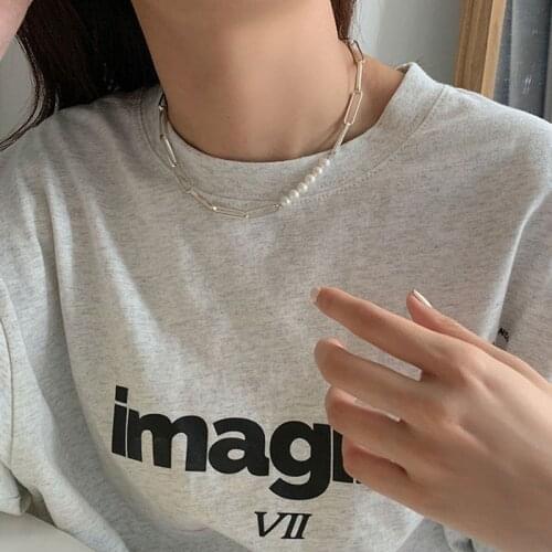 Simple Short Imitation Pearls Clavicle Chain Silver Color Necklace for Women Hip Hop 2021 Fashion Jewelry Girls Gift New Style