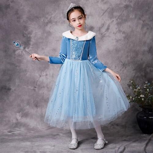 Ruifglasb Velvet Princess Elza Dress for Girls Party full Winder costumes Snow Queen 2 Costume Kids Fancy blue Dress