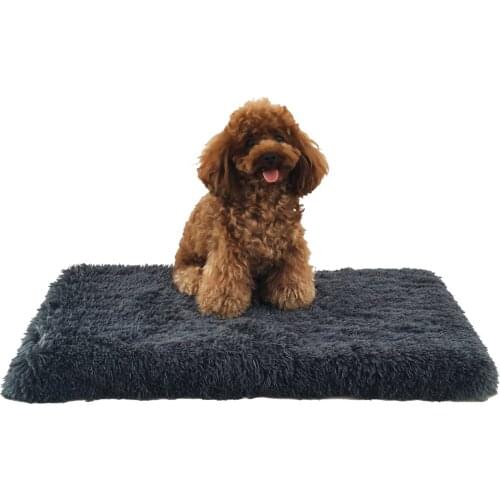 Grey Non-Slip Long Plush Dog Bed Pet Cushion Blanket Soft Fleece Cat Cushion Puppy Chihuahua Sofa Mat Pad For Small Large Dogs
