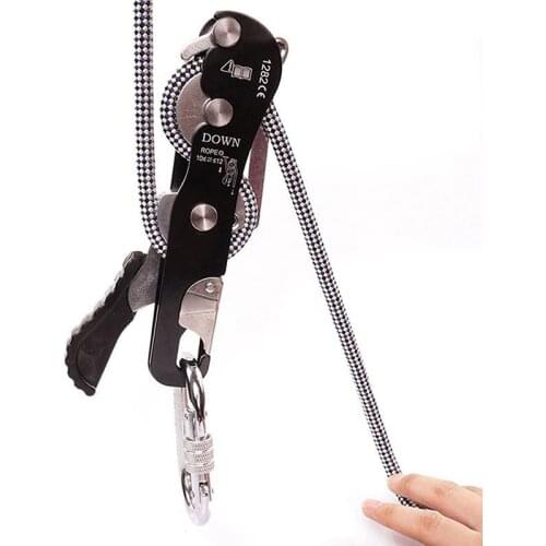 Stop Descender Self-Braking Climbing Rescue Rappel Belay For 10-12mm Device Rope N7Q0 C4H4