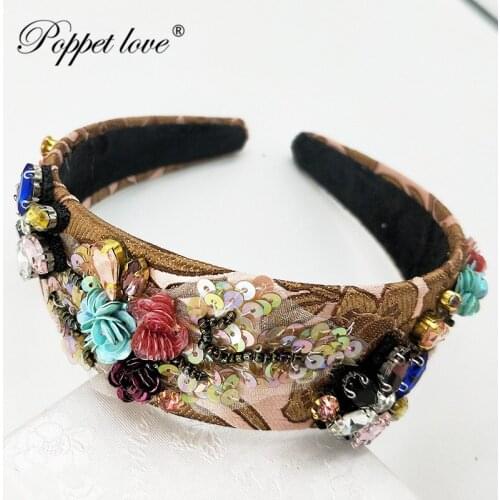 Baroque Gold Silver Wedding Hair Accessories Sequin Sewing Crystal Tiaras Crowns Pearl Handmade Bridal Round Crowns Hair Jewelr