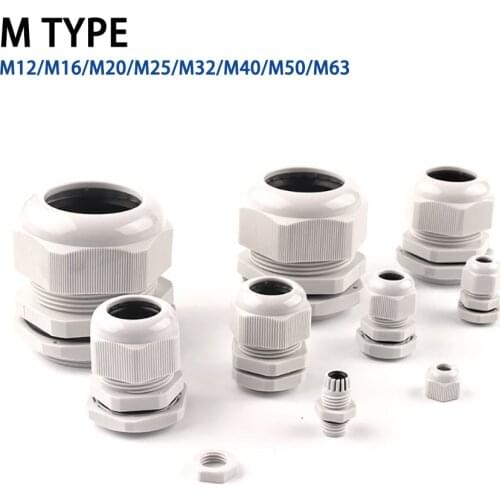 Waterproof Cable Gland 10pcs Cable M12 for 4-6.5mm M16/20/25/32/40/50/63 entry IP68 white Nylon Plastic Connector