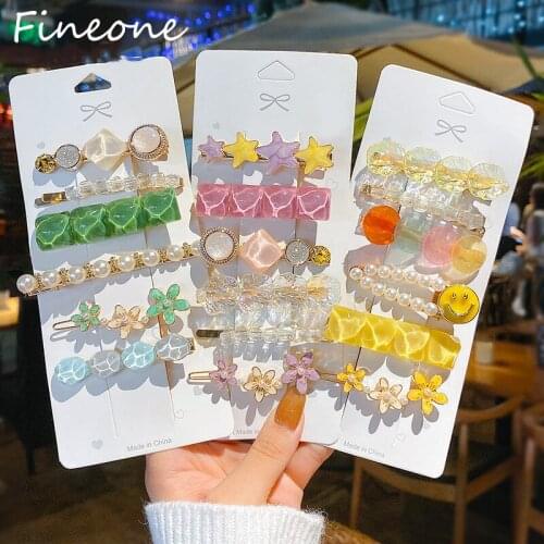 6Pcs/Set New Women Girls Pearl Crystal Hairpins Side Clip Hair Jewelry Trendy Geometric Headwear Fashion Hair Accessories