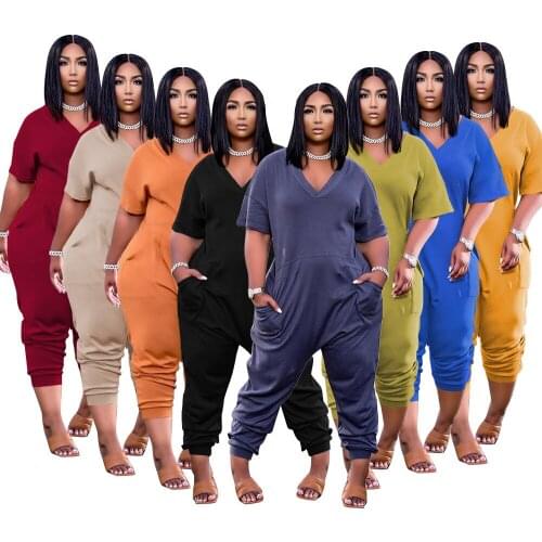 Custom Logo womens clothing pure color fashion casual street wear jumpsuit F8059