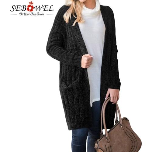 SEBOWEL Long Sleeve Velvet Cardigan Sweater for Women New Spring Autumn 2020 Female Ladies Casual Knitted Cardigans Sweaters Top