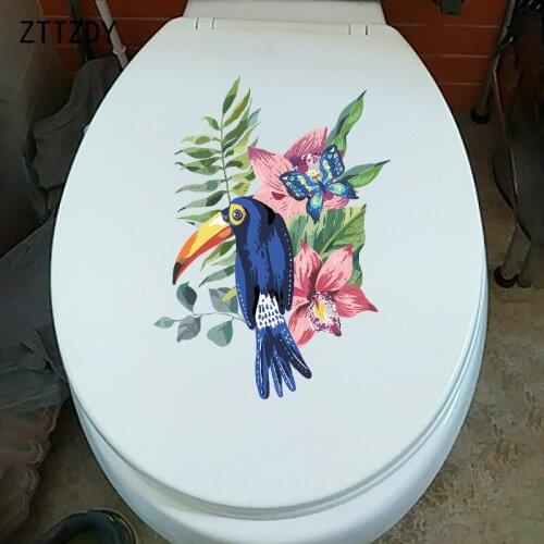 ZTTZDY 17.3×24.5CM Cartoon Floral Parrot WC Toilet Decoration Home Room Wall Stickers Mural T2-1202