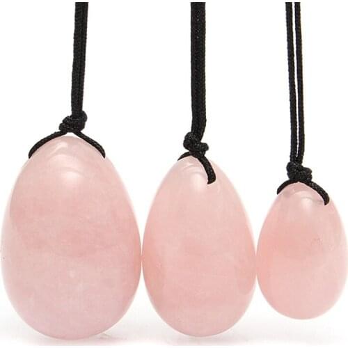 3pcs/set Rose Quartz Crystal Eggs With Rope Yoni Eggs Massage Handball Massager Ball for Exercise Ball Health Care Massage Tool