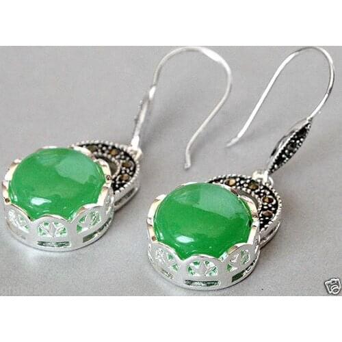 Brincos women jewelry Brincos earring Pendientes Natural Green GEM VINTAGE 925 NATURAL GREEN STONE MARCASITE EARRINGS
