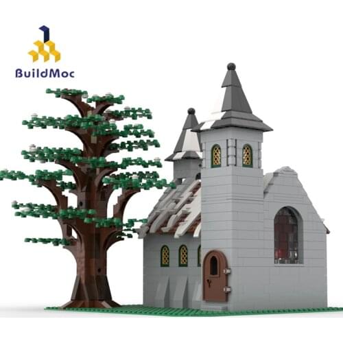BuildMoc CIty Winter Village Creator Winter Church Modular Tree House Buiding Blocks Bricks DIY Education Toys For Children Gift