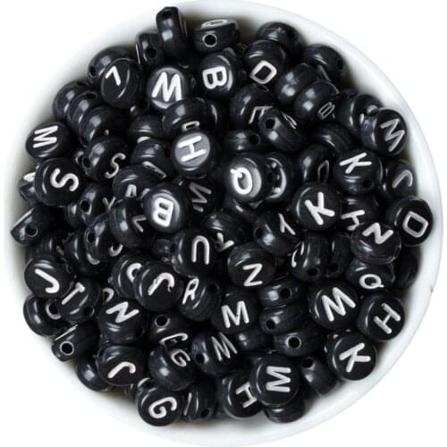 200PCS Black Round English letters Alphabet Acrylic Beads For Jewelry Making DIY Bracelets Supplies 7mm Optional letters
