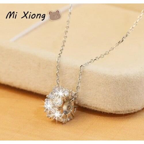 Mi Xiong Real 925 Sterling Silver Full Diamond Round Bead Pendant Necklace for Women Light Luxury Noble Charm Lady Brand Jewelry
