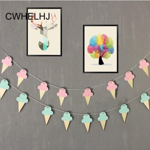 10 Pcs Nordic Swan/Ice cream Wall Hanging Decorations Banner Wood Chips Clouds DIY Pull Flowers Kids Room Tent Decoration Gift