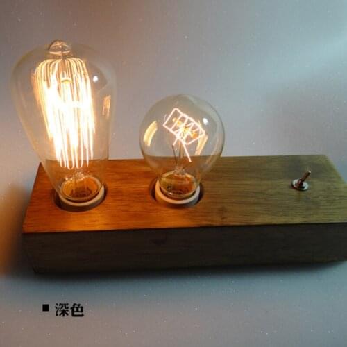 Wood creative personality study Table Lamp Nordic modern Edison Bulb Reminisced bedroom bed square wooden For Living Room