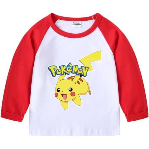 TAKARA TOMY Pokemon Pikachu Childrens Spring and Autumn Cotton Raglan Long-sleeved Round Neck Long-sleeved Bottoming Shirt
