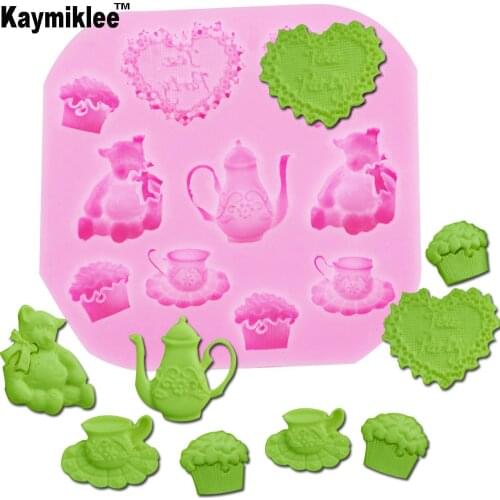 F1170 Lovely Wedding Cartoon Heart Bear Silicone Molds Cake Decorating Resin Fondant Chocolate Pastry Mould Polymer Clay Tools