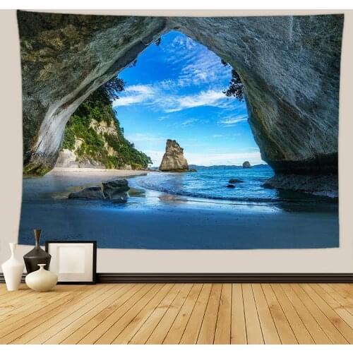 Nature Cave Island Ocean Tapestry Wall Hanging Decor Bedroom Home Decoration Wall Tapiz Pared 3d Art Hippie Boho Mandala Fabric