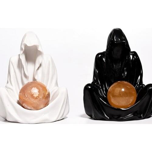 Gothic Hoodie Wizard Display Stand Base Crystal Ball Display Product Natural Quartz Stone Ball Stand Home Decoration Ornaments