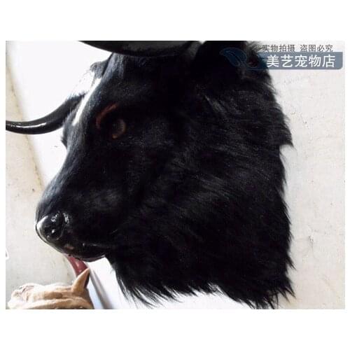 Simulation cute black yak head 56x38x50cm toy model polyethylene&furs cattle head model home decoration props ,model gift d165