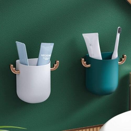 Creative Antlers Toothbrush Holder Toothpaste Storage Box Wall Shelf Multi-Function Storoge Rack Hooks Bathroom Organizer
