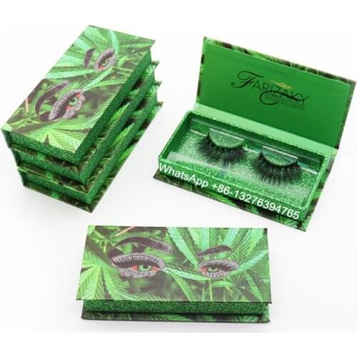 Hot Sell Green Leaf Eyelashes Packaging Case Custom Mink Eye Lash Package Box Nature 3D 20MM Mink Eyelashes Reusable Lashes
