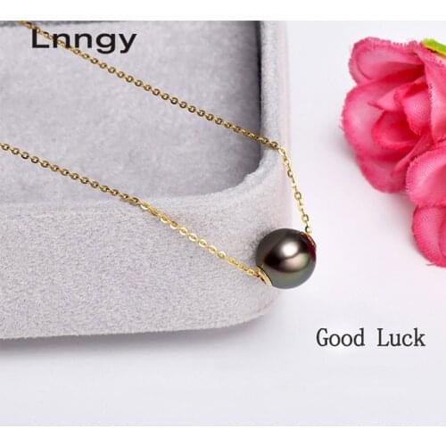 Lnngy 18K Solid Gold Natural Tahitian Black Pearl Pendant With Sterling Silver Chain Necklaces (Gift) Tahiti Pearl Pendant