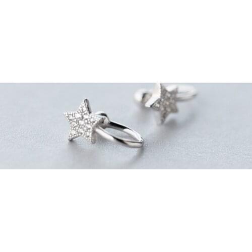 TINNY SMALL 1pair Women 100% Real. 925 Sterling Silver Fine Jewelry Clear CZ stone set Star Clip earrings (NO pierced) gtle1933
