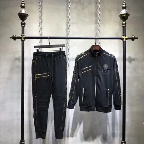 PP Skull Men 2-Piece Hooded Sweatshirt Pants Sportswear Set Zip Plein Hoodie Clothes Set felpa con cappuccio Sweat à capuche