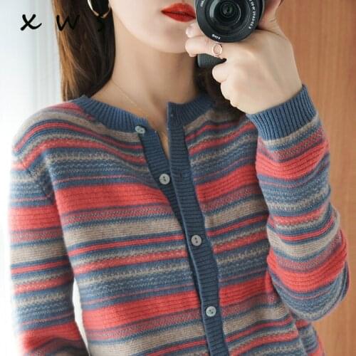 Autumn winter thick striped kint women sweater ropa mujer invierno 2020 cardigan women Long Sleeve Oversized Khaki Jumpers