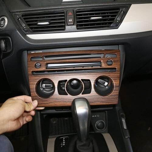 Pine Wood Grain ABS Plastic Stickers Center Console Air Conditioning Volume Frame Trim for BMW X1 E84 2010-15 Models Accessories