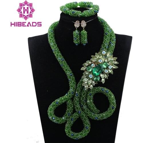 New Trendy 2017 Fashion Gift Twisted Crystal Braid Necklace Set Wedding Nigerian Beads African Jewelry Set Free Shipping ABH310
