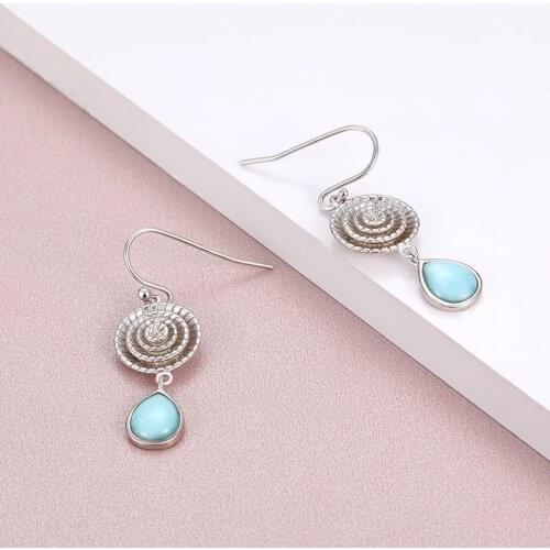 The New 2021 Retro Flower Round Charm 925 Sterling Silver Jewelry Gift Classic Natural Precious Larimar Earrings for Women