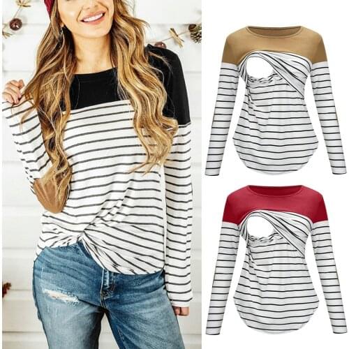 Maternity Clothes Women Maternity Long Sleeve Striped Nursing Tops T-shirt For Breastfeeding Zwangerschaps Kleding Blouse