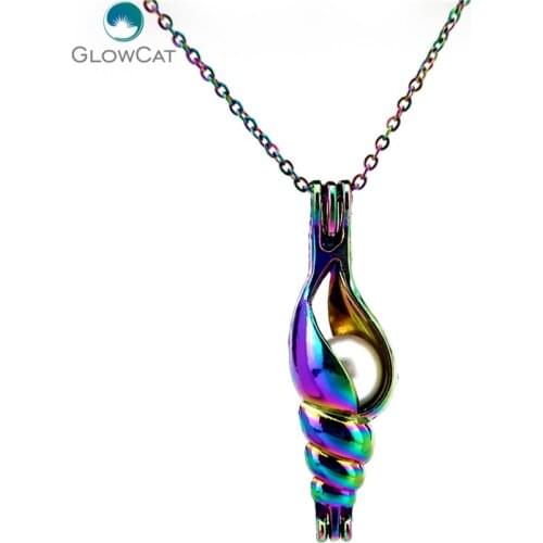 C446 COLORS Conch Necklace Pendant Aroma Essential Oil Diffuser Locket Necklace