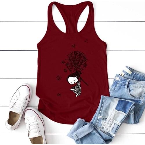Casual Summer Women Sleeveless Cute Vest Ladies Loose Tank Tops Women Graphic Ropa Mujer Dandelion Girl Printed Women Tank Top
