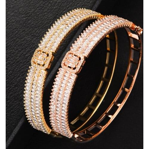 Luxury New Elegant Stacks Trendy Bangle For Women Wedding Baguette Arabia Bangle Bridal brincos para as mulheres 2020