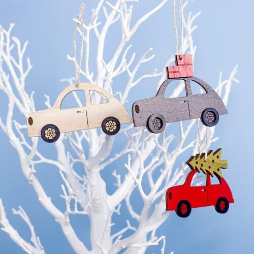 Christmas Decorations New Creative Wooden Painted Car Hanging Pendant Christmas Tree Decorations Ornaments Xmas Pendant Gifts
