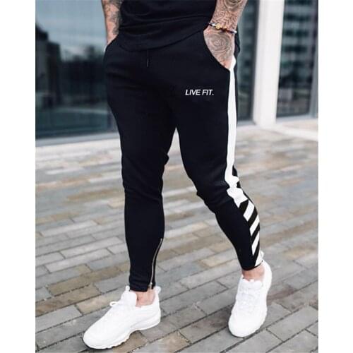 Side Striped Cotton Jogger Sweatpants Man Running Workout Training Slim Trousers Male Gym Fitness Bodybuilding Sports Pants