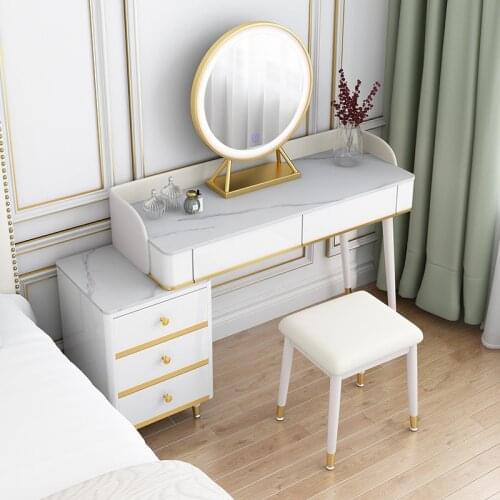 Nordic Light Makeup Tables and Chairs Composite Marble Bedroom Dresser Luxury Princess Personal Vanity Bedroom Dresser Set